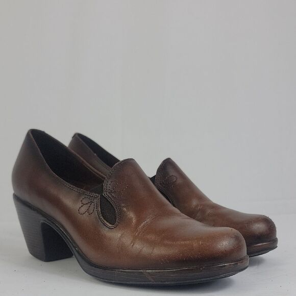 Dansko Beth Nappa Brown Leather Heeled Loafers - Picture 1 of 11